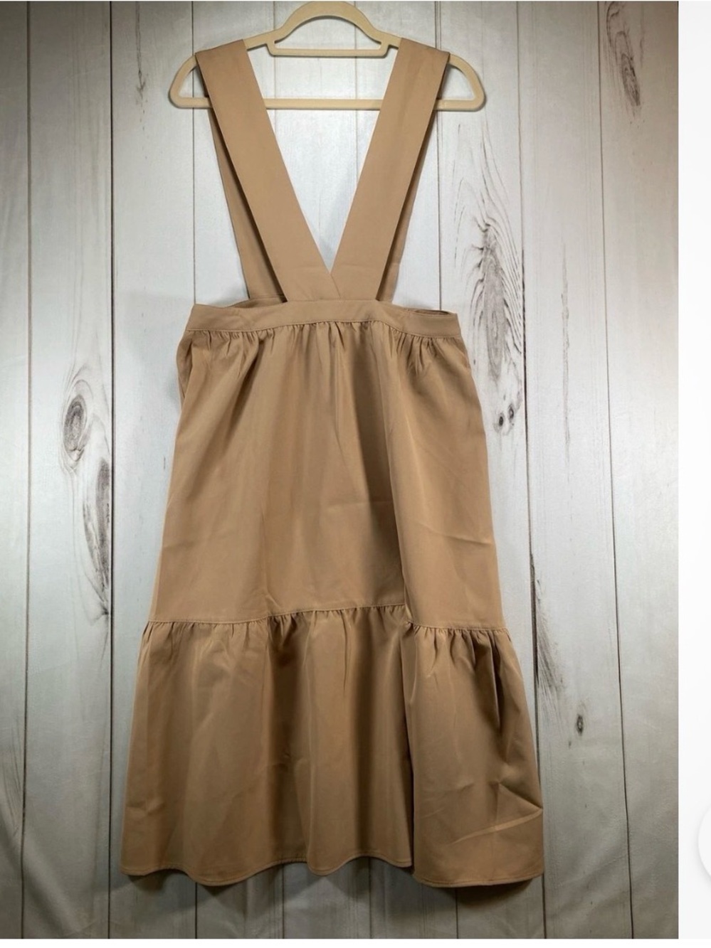 Hayden Beige Pinafore Dress with Wide Cross Straps